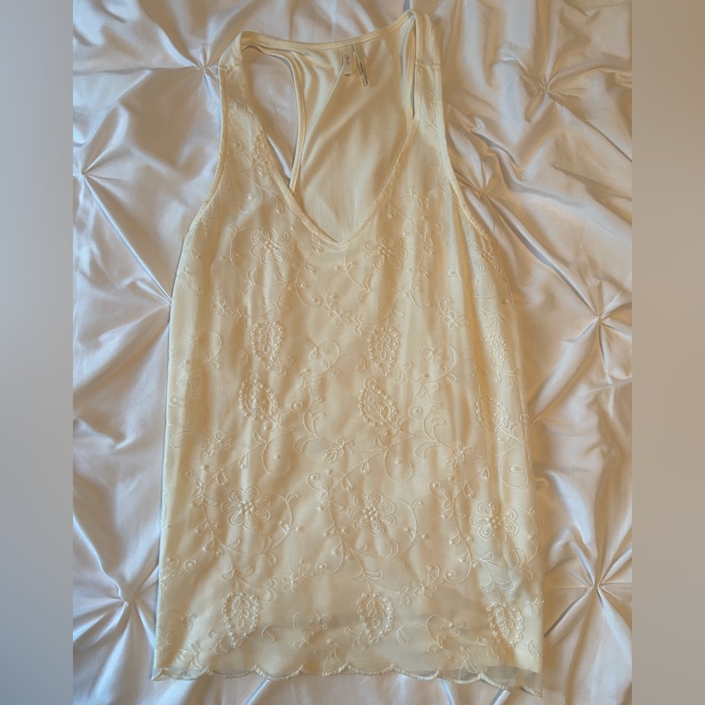 Frenchi Embroidered Cream Tank Top